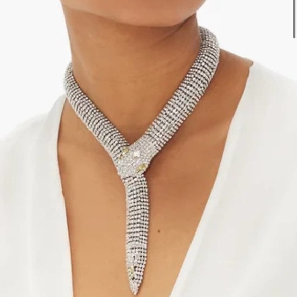 NEW CRYSTAL SNAKE SERPENT WHITE GOLD VINTAGE CHOKER NECKLACE - Picture 4 of 12
